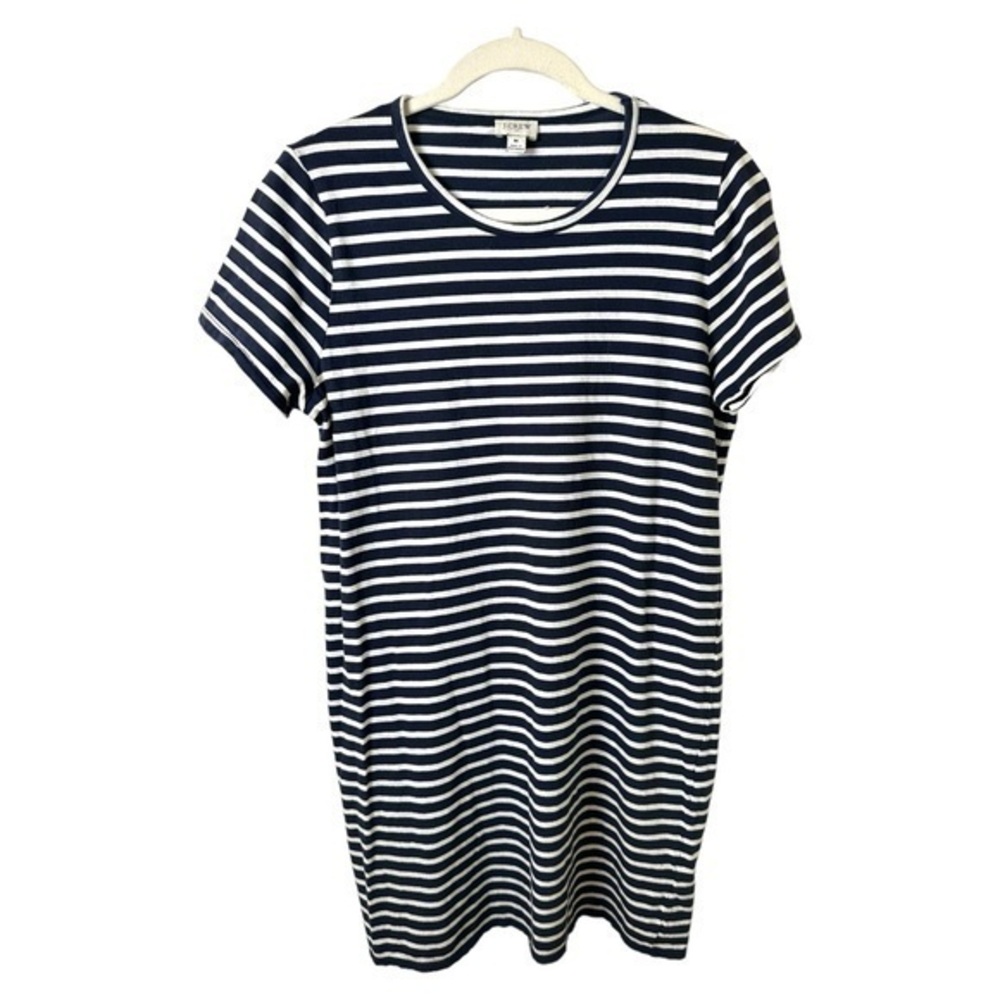J Crew Dress Womens M Shirt Dress Midi Navy Striped Nautical 100% Cotton